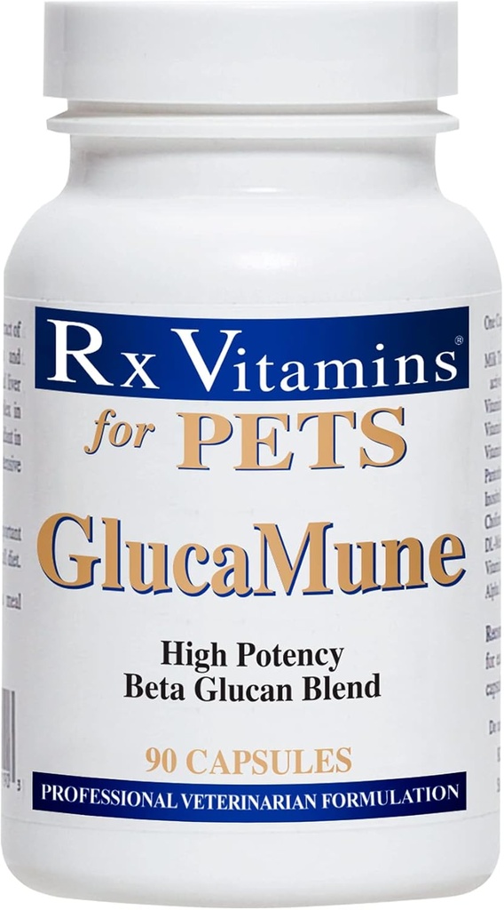 Rx Vitamins GlucaMune - Dog & Cat Immune Support Supplement with Beta Glucan - Daily Vitamins for Indoor Cats - Aid in Feline & Canine Wound Care, Gut Health - 90ct