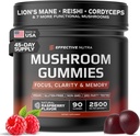 Effective Nutra Mushroom Gummies 2500mg - 10in1 Lion’s Mane, Reishi, Chaga, Cordyceps & More - Focus, Clarity, Memory, Immunity, Energy - Natural Raspberry Flavor, Vegan, Made in USA (90 Count)