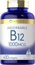 Carlile วิตามิน B12 1000 Mcg Aborbable | 400 Softgles | Not-GMO และ Gluten Free Supplement