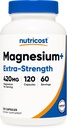 Nutricost Magneziu+ Extra Force 420mg, 120 Capsule - 60 Servings. Oxid de magneziu și glicinat - non-GMO, gluten gratuit, Vegan prietenos