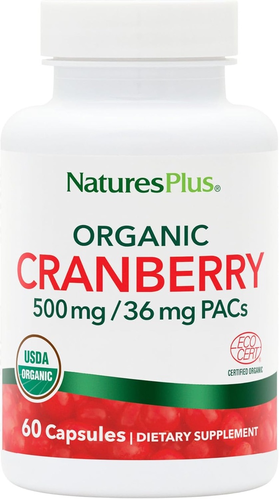 NaturesPlus Organic Cranberry 500 mg - 60 Capsules - Assistances Promote Healthy Urinary Tract - USDA Certified Organic, Vegan, Gluten Free, Non-GMO - 30 Servings
