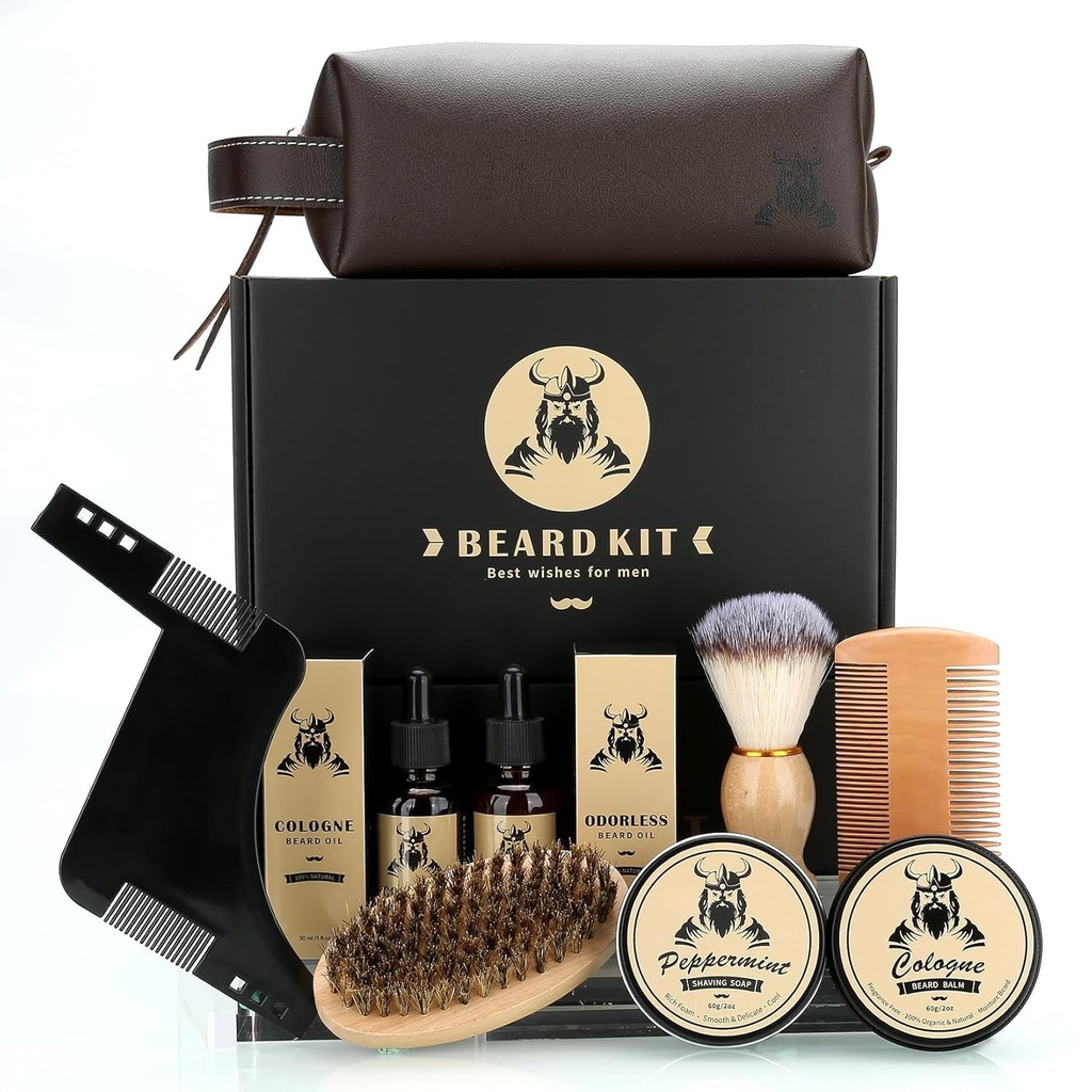Bradati komplet Darila za moške, 9 Pcs Beard Grooming Kit, Brada klub Kit je edinstvena moška darila za očeta mož fant, očetovski dan Obletnica Rojstni dan Poroka Božično darilo Ideje za njega Boss