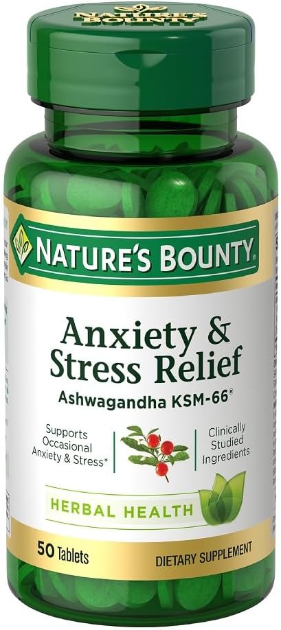 Resgate de Stress da Natureza Ashwagandha KSM 66 Comprimidos, Apoio ao humor, 50 Contagem