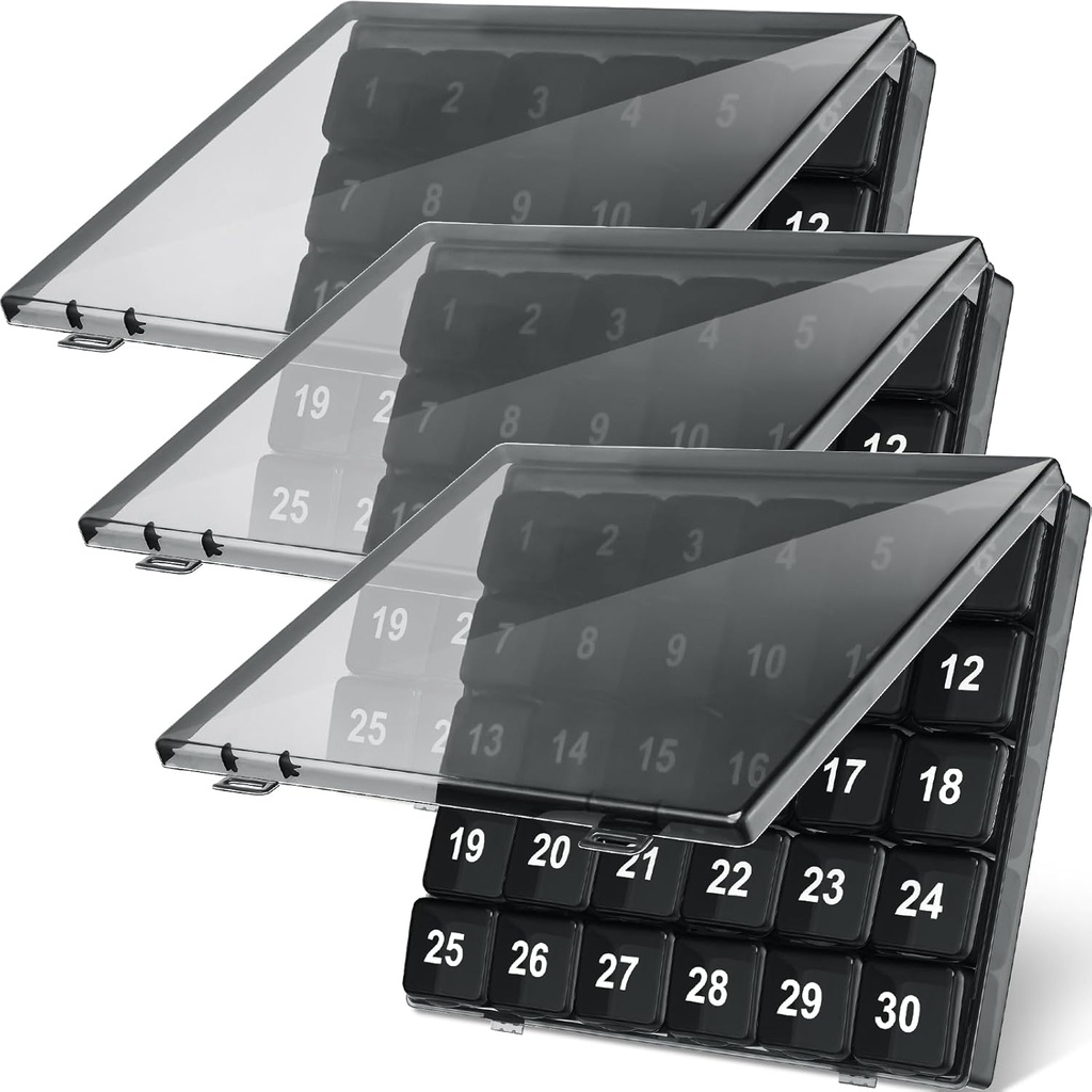 Bokon 3 Pcs Aylıq Pill Organizer - 30 Gün Tibb Box, 4 Haftalar Storage Konteyner, Travel üçün bir gün kompüter, Black