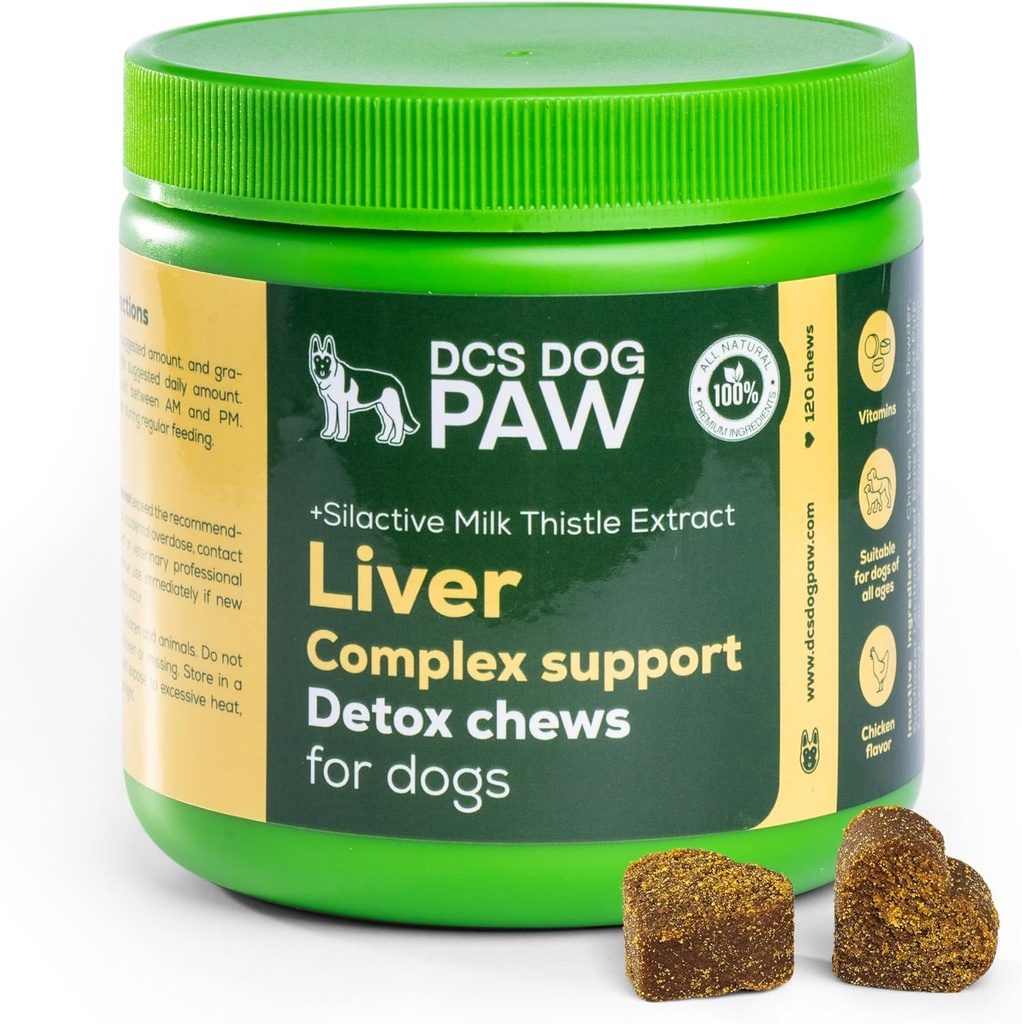 Liver & Kidney Supplement Dog Detox Chews, Dogs Health 용 고층 우유 이틀 추출물, 모든 개 품종의 120 닭 맛 비타민 비트