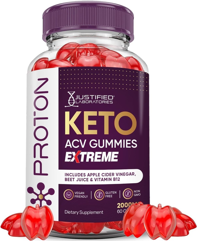 Justified Laboratories Protent Protein Keto ACV Gummies Extreme 2000MG Protent Keto Gummies Apple Cider Vinegar Формулиран с Pregranate Juice Powder B12 Vegan Non ГМО 60 Gumies