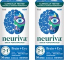 NEURIVA Brain + Eye Supplement for Memory, Focus & Concentration with Clinically Tested Lutein and Zeaxanthine, Vitamins A C & E + Zink for Eye Health & Filter Blue Light Capsules 30 Count Capsules (2 Pack)
