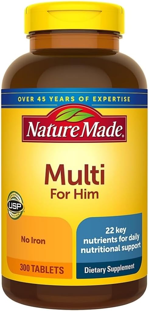 Nature Made Multivitamin Pro něj bez železa, Mens Multivitamins pro denní výživovou podporu, Multivitamin pro muže, 300 Tablety, 300 denní dodávky