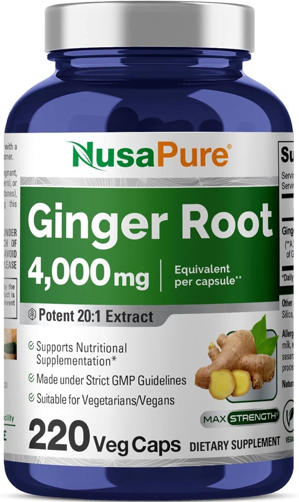 NusaPure Ginger Root Capsules 20: 1 extrap, 200 mg equivalent a 4.000 mg per Veggie Caps, 120 Compte IN-GMO