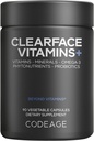 Codeage Clearface Pantotenic Acid, Niacin dopolnilo, Vitamini A, C, D3, E, Probiotiki, Cink, Riboflavin, Tiamin, L-Lysine HCL & Omega-3, Niacinamid, Kožna botanična mešanica - Non-GMO - 90 kapsul