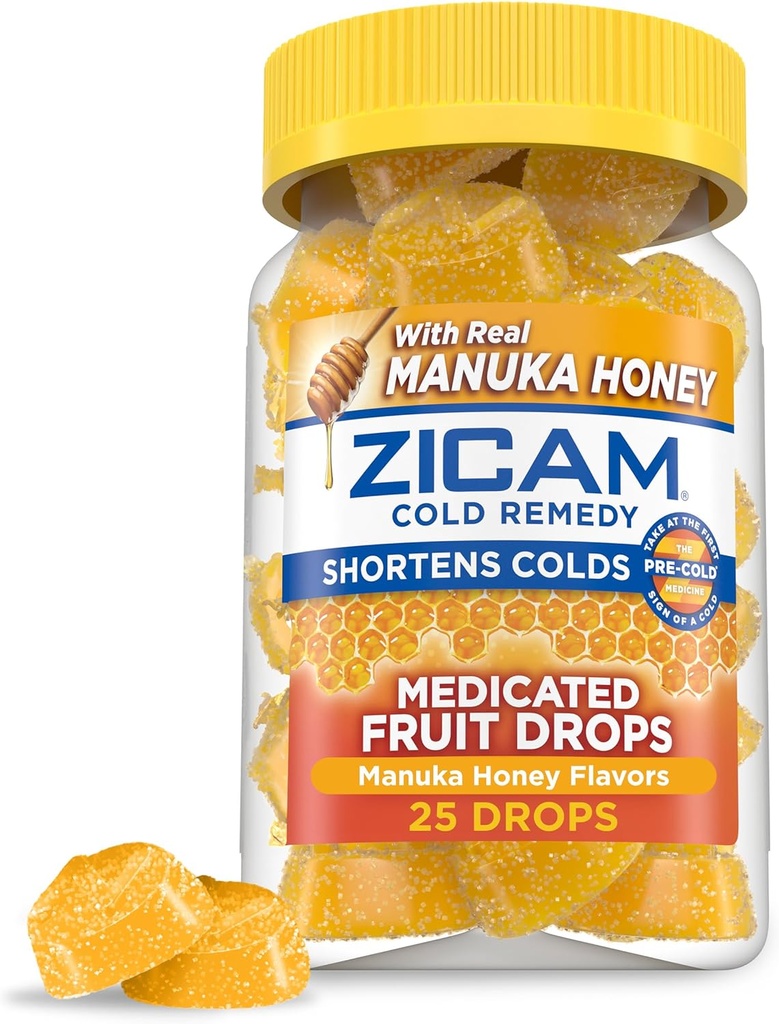 Zicam Cold Remedy Zinc Obat Permen Buah, Manuka Honey Flavor, Homeopathic, Cold Shortening Medicine, Shortening Cold Durasi, 25 Count