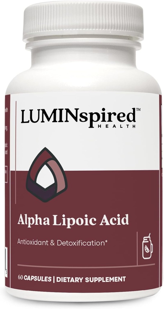 LUMINSPIRED SAÚDE ácido alfa lipoico 600mg CR com biotina 500mcg para melhor absorção, 60 comprimidos Vegan, Suporta a função antioxidante, Metabolismo de glucose e suplemento de nervo saudável, Gluten Free