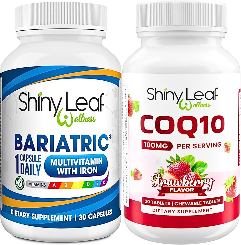 Multivitamínico bariátrico con capa de ferro 1 por día e CoQ10 Suplemento de 100mg para a saúde cerebral e xestión da enerxía para mulleres e homes - 1 mes de subministración