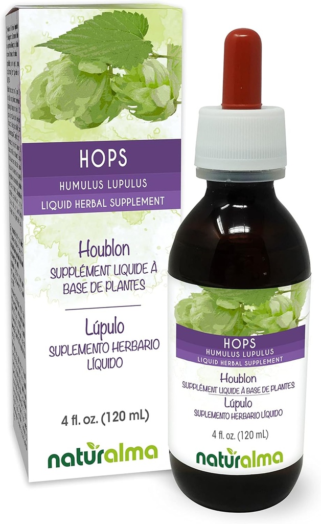 Naturalma Hops (Humulus lupulus) strobilus or Cone (Female Flowers) Alcohol-Free Tincture - 4 fl oz Liquid Extract in Drops - Herbal Supplement - Vegan
