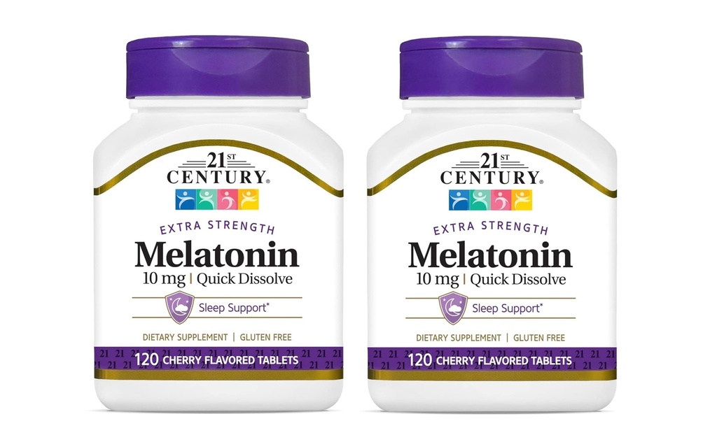 21st Century, Melatonin Quick Dissolve Tablets 10 mg, White, Cherry, 120 Count (Pack of 2)