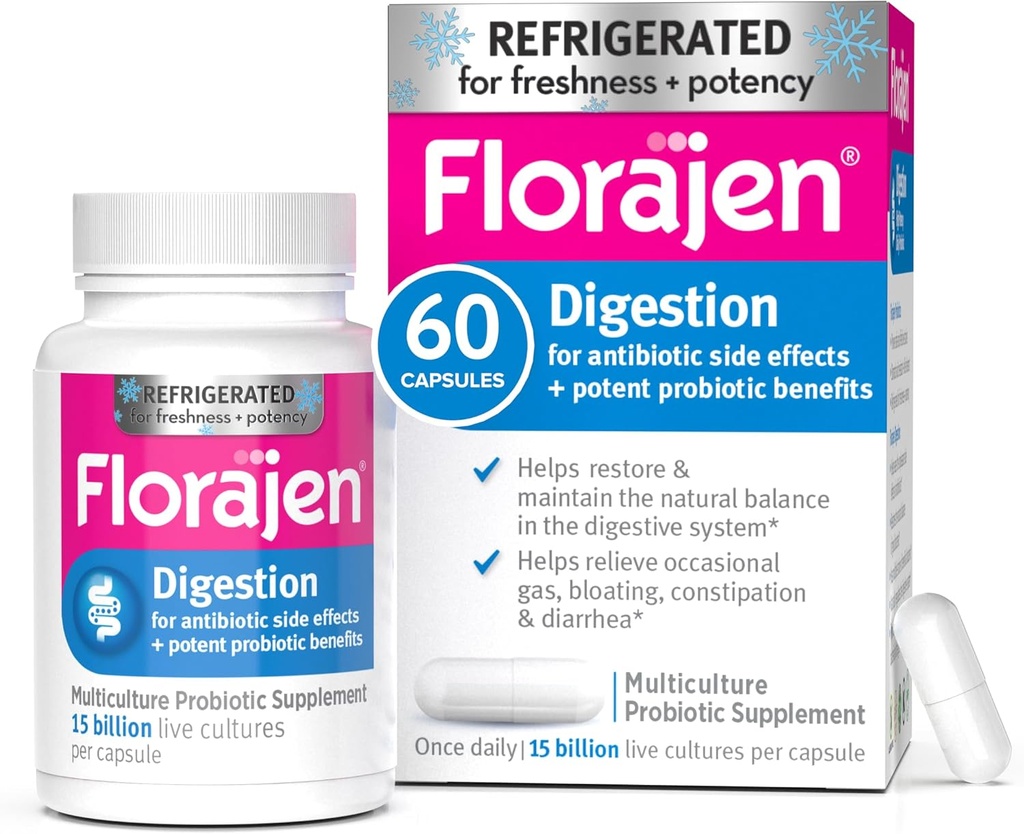 Florajen3 Digestion High Potency Refrigerated Probiotics | Восстановление баланса в пищеварительной системе | Побочные эффекты антибиотиков | 60 капсул