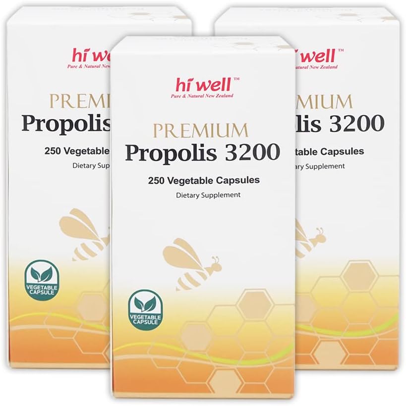 (Pack von 3) Hi Well Premium Propolis 3200 Flavonoid 96mg 250VegeCapsules