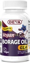 Deva Vegan Vitamíny, Borage Oil 500mg, Bohatý zdroj Omega-6 mastnej kyseliny GLA (Gamma linolénová kyselina), studené a nerafinované, 90 tabliet, 1-Pack