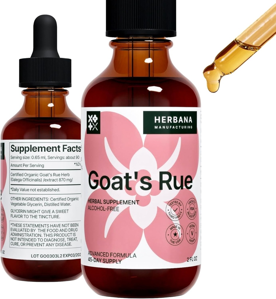 Goat' Rue Liquid Extract 2 fl oz - Lactation supplement - Supports Breast Milk Production " Mammary Tissue Development drops - Galega Officinalis Tincture - Advanced Formula - 45.Day Supply