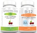 Maurizetes Chewable Vitaminas D3 su K2 & Chewable Vitaminas B12 1000 mcg Energija ir imuninis palaikymas Bandl