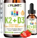 Vitamina D3 K2 Gocce per bambini - Omega 3, Vitamina E, Calcio, Magnesio e Zinco per un migliore assorbimento - Liquido MK7 1000 IU D3 per le ossa sane, denti e supporto cardiaco - Non OGM, 2 Fl Oz
