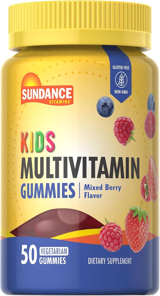 Sundance Kids Multivitamin Gummie | mit Vitaminen D3, C, B12 und Zink | 50 Count | Gemischte Beeren Geschmack | Vegetarisch, Non-GMO & Gluten Kostenlose Ergänzung