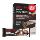 MUSASHI Yüksək Protein Bar, 45g Protein, 2g Total Sugars, Milk Chocolate Brownie, Post Workout və Cədvəl alüminium On, 12 Paketi 3.2oz (90g) Bars