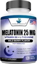 Melatonin 25mg Per One Taulat, 120 Chewable ttt amb L- Theanine & Vitamina B-6, ajuda en el cicle de salut , Promots tranquil·litzant i dormir, Vega, NON GMO, fet als EUA