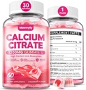 Citrato de calcio Gummies 1200 mg para adultos: Suplemento de calcio de absorción final para mulleres e homes - fácil de Digest, Vegan, Non-GMO, Gluten Free - Natural Strawberry Flavor