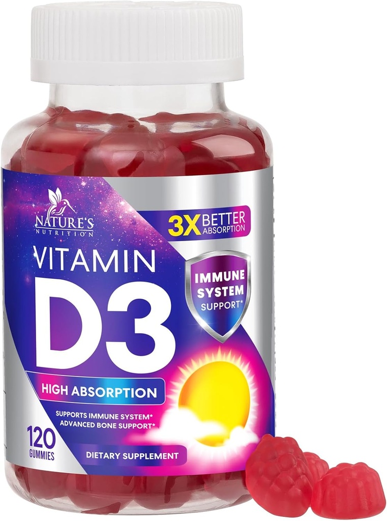Vitamin D3 Gummy 5000 IU (125 mcg) - dodatek stravy vitaminy D pro ženy a muže - kosti, zuby, svalová a imunitní podpora zdraví, vysoká potence VIT D3 Příroda Non- GMO & Gluten Free - 120 Gummies