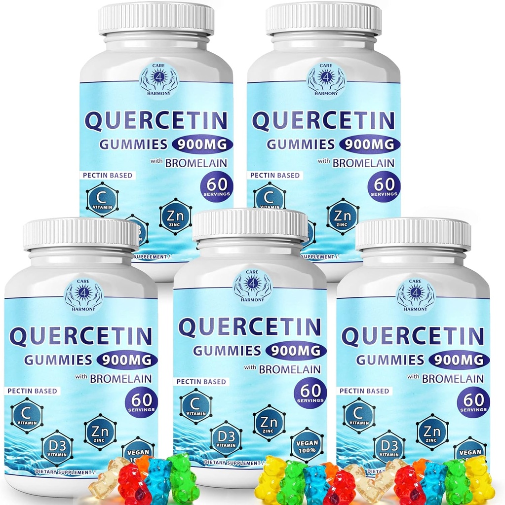 Quercetin Gummies - Quercetin koos Bromelain Vitamiin C + tsink Vitamiin D3 - näritav Quercetin 900 mg toidulisandeid - Quercetin lastele ja täiskasvanutele (5)