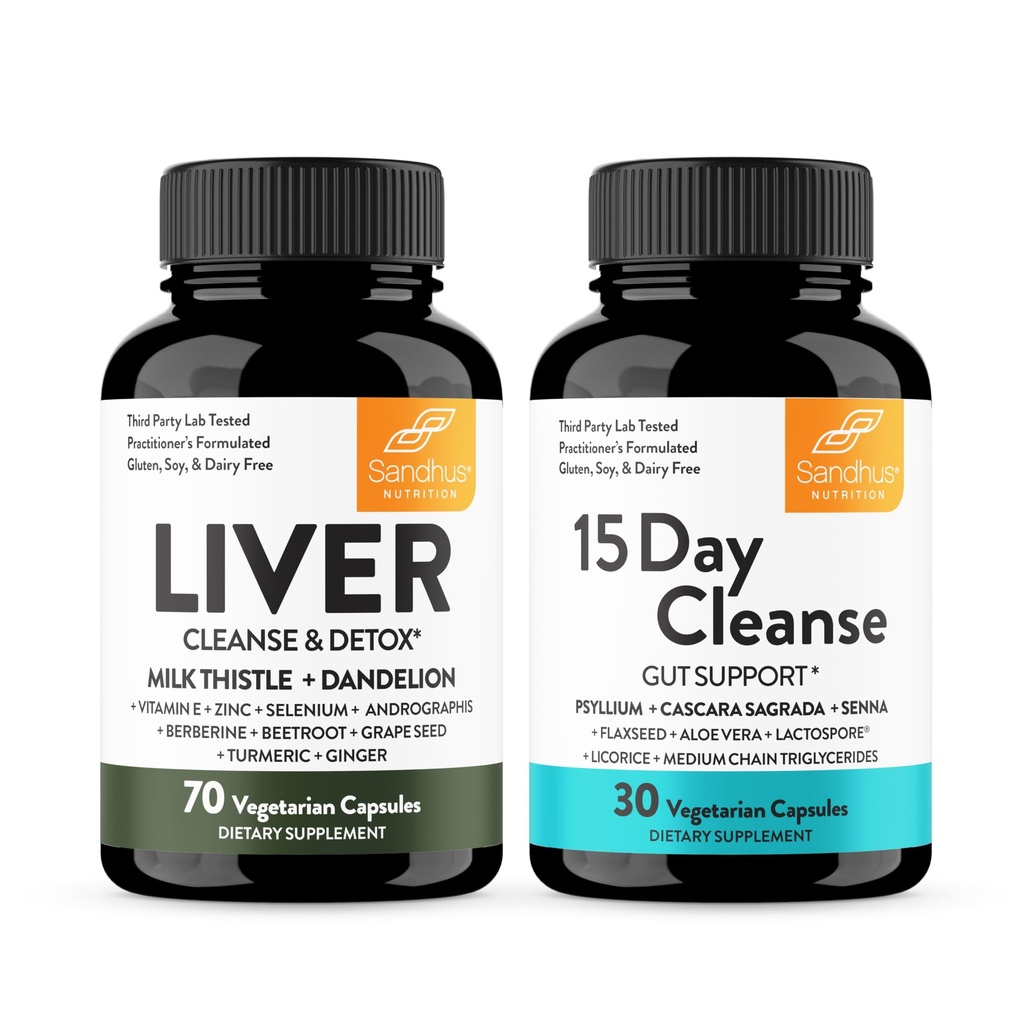 Sandhu's Liver Renew Cleanse Detox Support & 15 Day Gut Cleanse Support Dietary Supplement for Women & Men