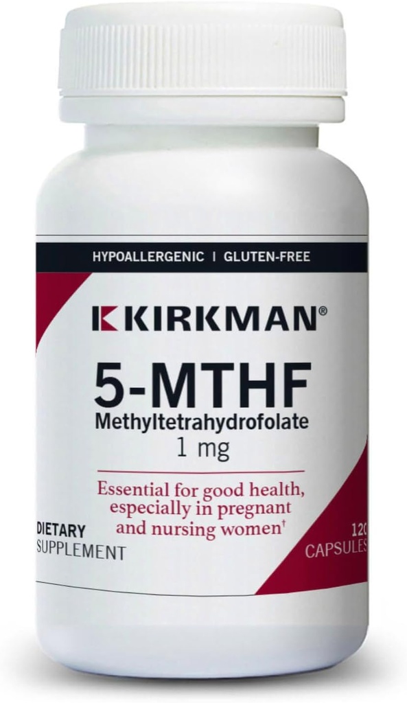 Kirkman 5-MTHF - Hypoallergenic - 120 Vegetarian Capsules - folic Acid Essential for Good Health