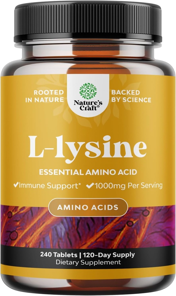 Natings Craft L Lysine 1000mg per Serving Nutritional Supplements - L- lysine Essential Amino Amino Acides for Eye Health Lip Care Bone Support Immunrendszer Izomnövekedés és Vegetáriánus Collagen 240 tabletta