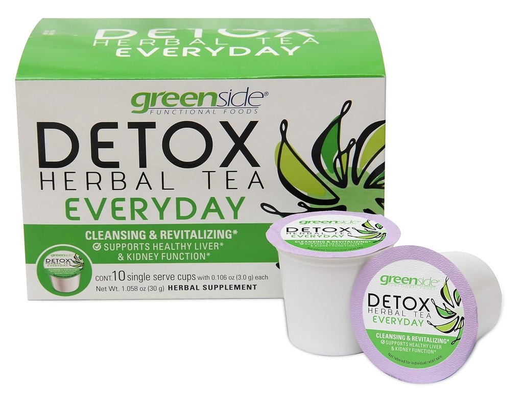 greenside Detox Herbal Tea Single Serve Cups for Everyday - Cleansing and Revitalizing Body Supplements - 10 Cups (3-gram Serving/Cup)