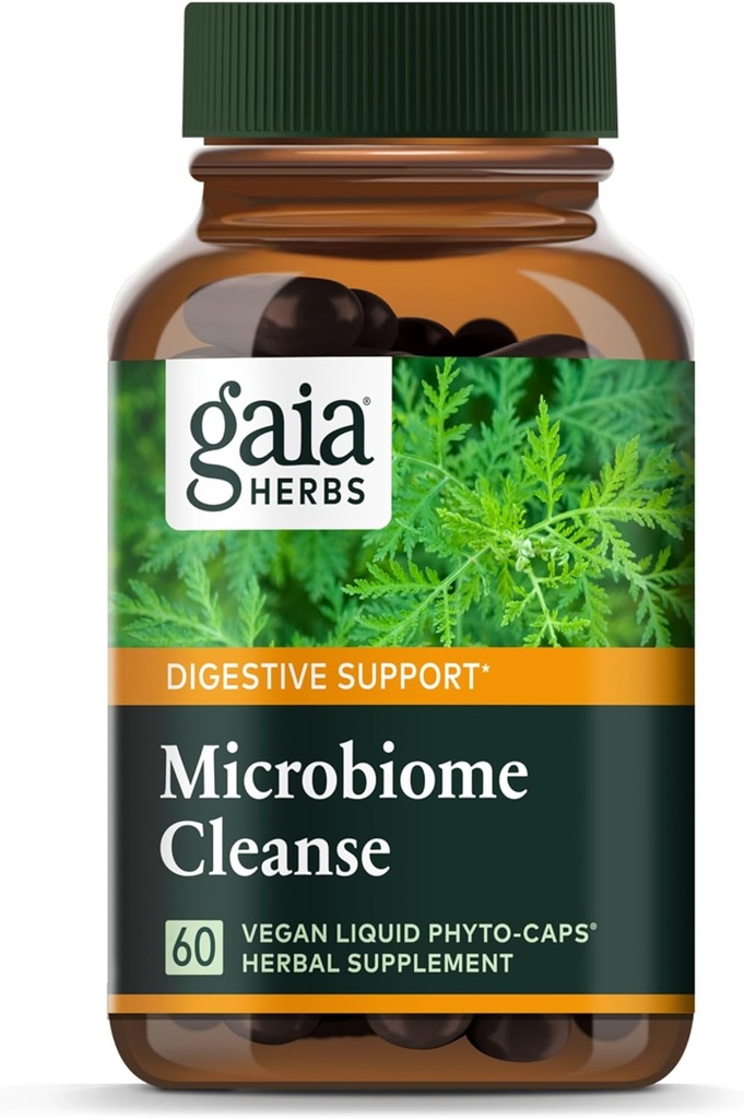 Gaia Herbs Microbiome Tīrīt - ar Black Walnut, Sweet Wormwood, Oregano & Piparmētru - Palīdz balanss GI Tract atbalsta Digestive Health - 60 Vegan Šķidrs Phyto-Capsules (30 dienu piegādes)