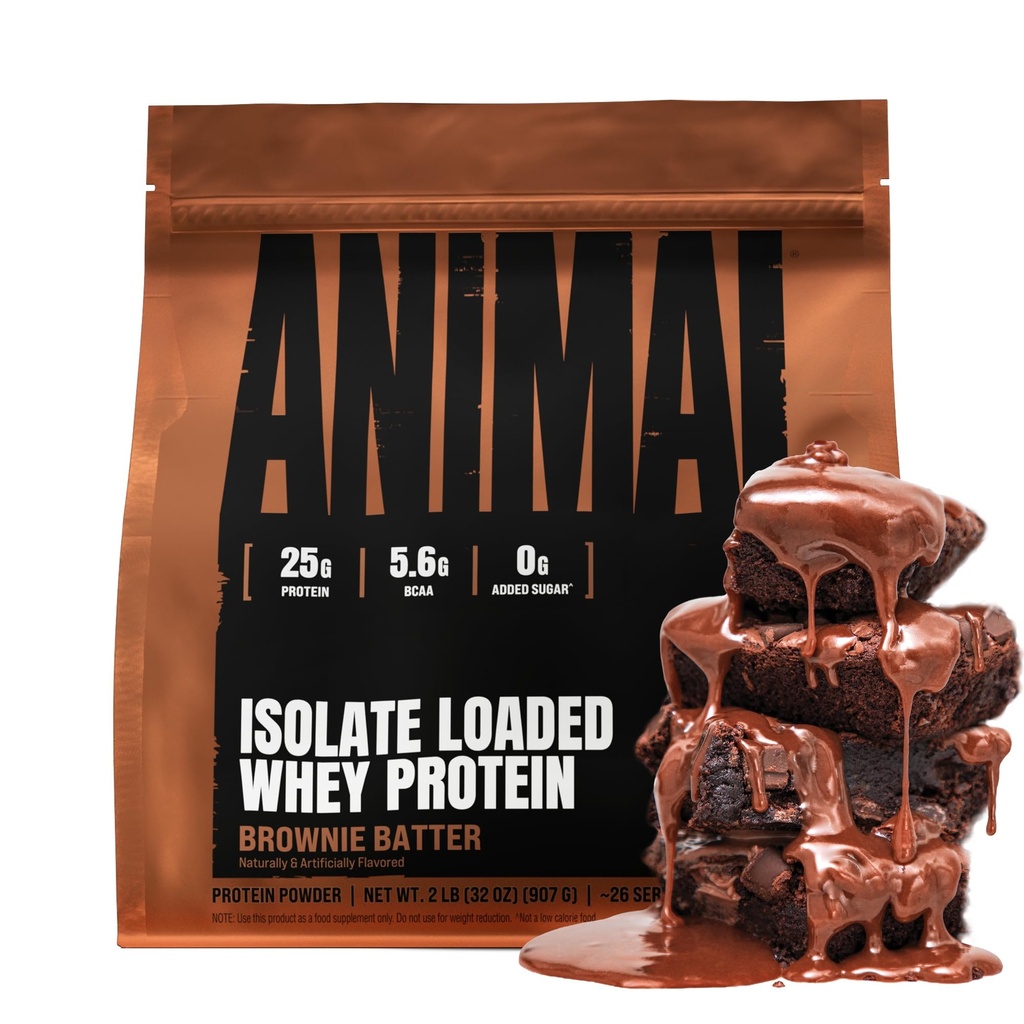 Animal Whey Isolate Protein Powder - Loaded for Pre & Post Workout Muscle Builder and Recovery with Digestive Enzymes for Men & Women - 25g Protein, Great Taste, Low Sugar - Brownie Batter 2 lbs