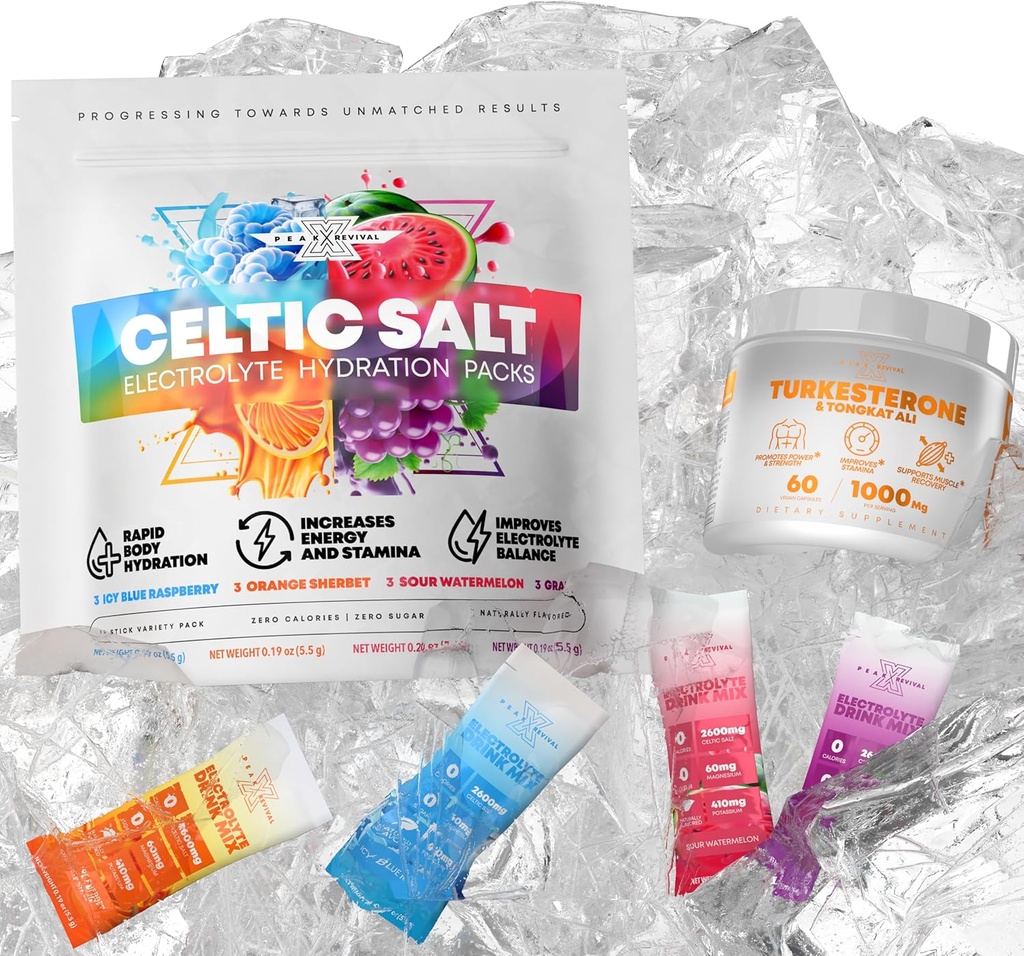 Turkesteron & Tongkat Ali (1000 mg) + Electrolytes Powder Packets (12 Electrolyte Packets) Made in the USA