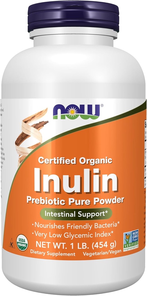NOW Хранителни добавки, Inulin Prebiotic Pure Powder, Certified Organic, Non-GMO Project Verified, Intestinal Support*, 1-Pound