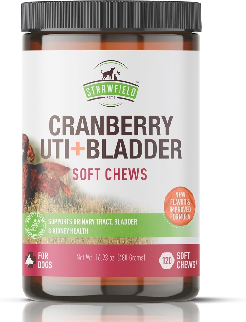 Cranberry Bladder & UTI Chews for Dogs + D-Mannose + Vitamin C for Urinary Tract 支持 + 狗失禁 & Bladder Control 补充 + 培根 Flavor Soft Chews + 90ct + 草原宠物