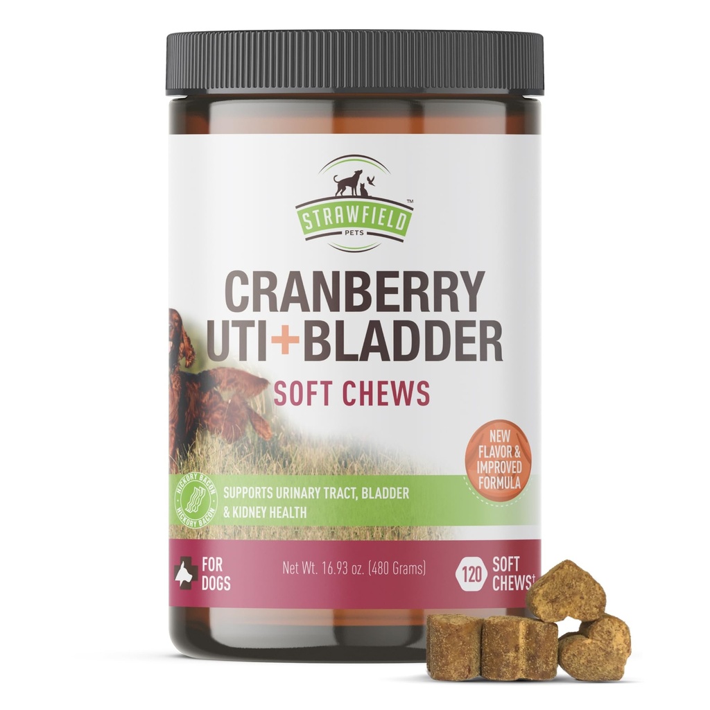 Cranberry Bladder & UTI Chews for Dogs D-Mannose + Vitamin C for Urinary Tract Support Bacon Flavored Soft Chews 120 softchews
