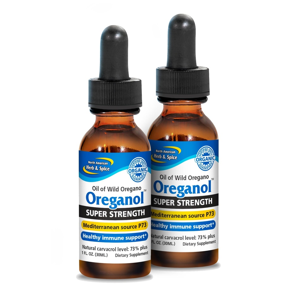 NORTH AMERICAN HERB & SPICE Super Strength Oreganol - 1 fl oz, Pack of 2 - Unprocessed, Wild, Organic Oregano Oil - Mediterranean Source P73 - Non-GMO - 864 Total Servings