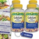 Choice Bundle Spring Valley Calcium 500 mg Plus Vitamin D 25 mcg Bone Health Dietary Supplement Gummies, 100 Ct 4 pk (400 Total) + Vitamin Guide and Pill Container (6 Items)!