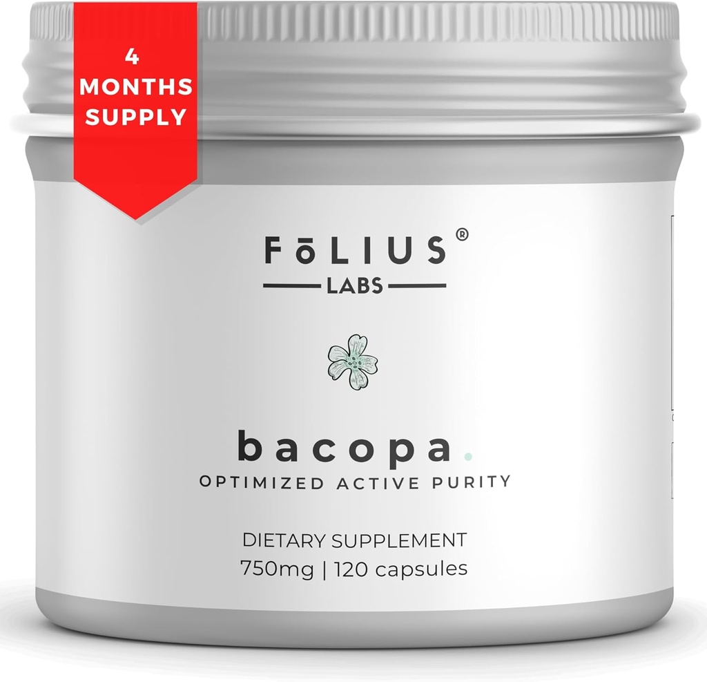 Bacopa Monnieri kapsulas 750mg – Augu papildinājums ar 40% Bacosides Bacopa Monnieri - palīdz atbalstīt atmiņas un kognitīvās spējas – 120 kapsulas