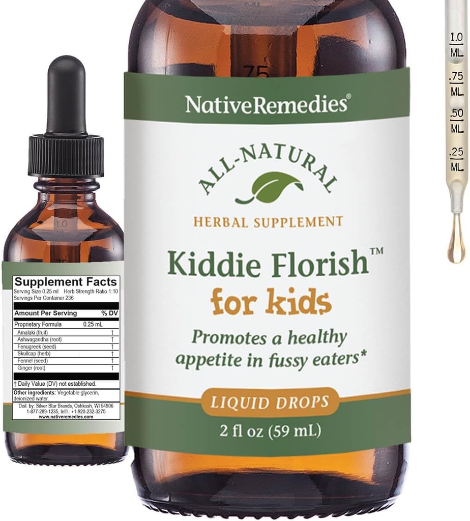 Native Remedies Kiddie Florish - All Natural Herbal תוסף מקדם אפליקציה בריאה ב- Picky Eaters - 59 mL