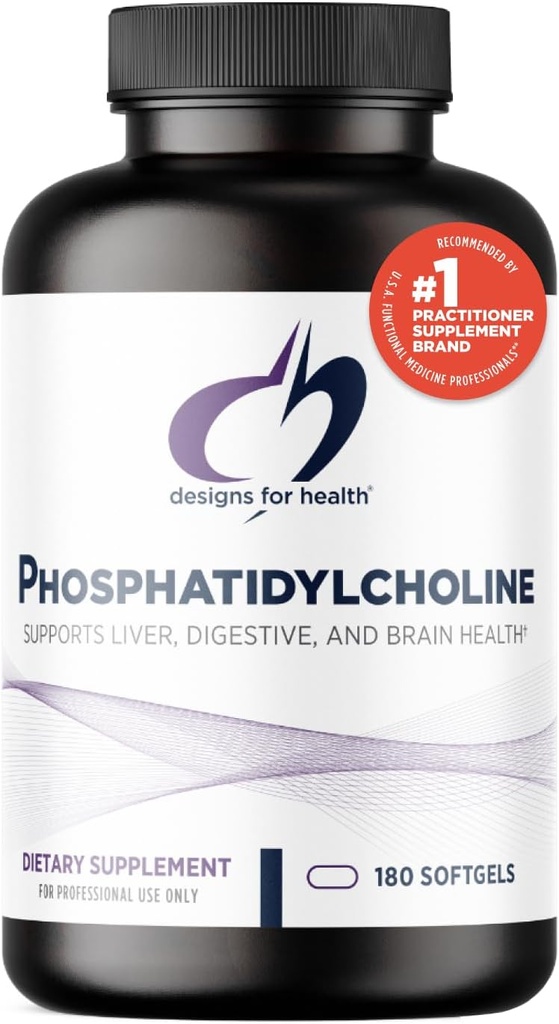Dizajny pre zdravie fosfatidylcholín Softgels - Fosfatidyl Choline Supplement from Soy Lecithin to Support Pečeň + Zdravie mozgu (180 Softgels)