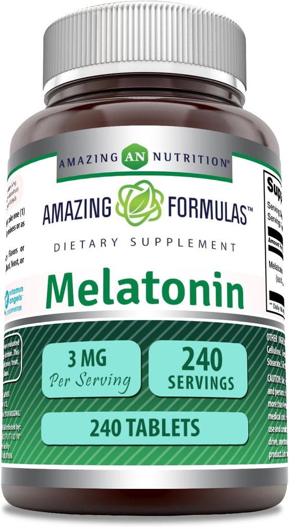 Amazing Melatonas Supplement Equipment 124; 3 Mg Per Serving Equipment 124; 240 Tablets Evidence 124; Non-GMO Equipment 124; Gluten- Free Equipment 124; Made in USA