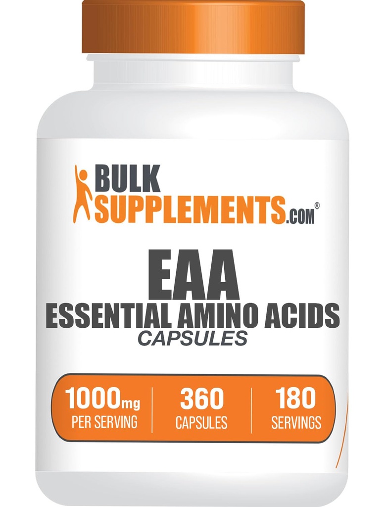 BulkSupplements.com Essential Amino Acids Capsules - EAAs Amino Acids Supplements - Gluten Free, 2 Capsules per Servings (1000mg), 360 Count (Pack of 1)