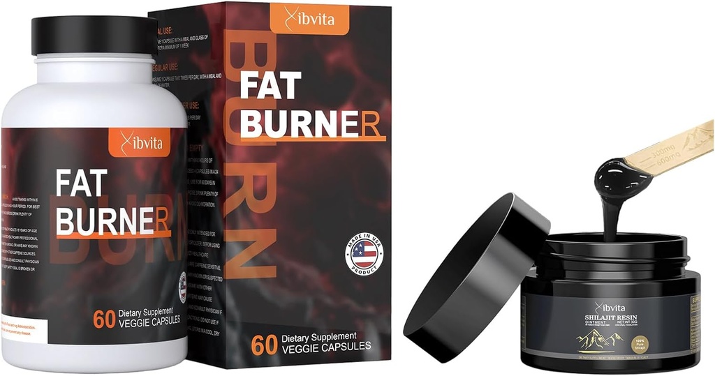 Fat Burner for Men Women & Pure Himalayan 有机Shilajit Resin,重量损失类抑制剂,Shilajit 与富尔维奇酸 & 85+ 追踪矿物对能源助推和免疫支持的补充
