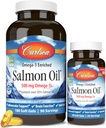 Carlson - Norveç Salmon Yağı, 500 mq Omega-3s, Norveç Salmon Oil Supplement, Wild Caught Omega 3 Salmon Oil Capsules, Sustainably Sourced, Brain, Heart & Joint Health, 180+50 Softgels